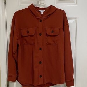 Time and Tru Burnt orange Button-Up Hooded shirt small